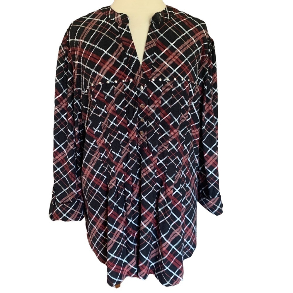COCOMO 3X Plus Size 3/4 sleeve red black white women’s Pintuck Blouse top shirt